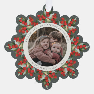 Gray-Green Red Berries+Greenery Holiday Paper Tree Decoration Card