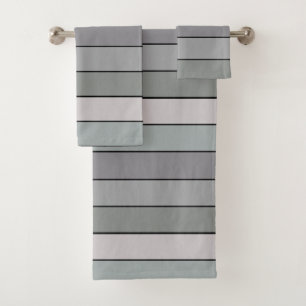 Gray Green With Black Stripes On Watercolor Paper Bath Towel Set