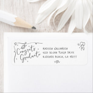 Gray Hand Drawn Doodle Graduation White Address