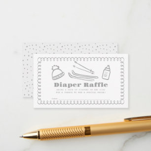 Gray Hand-Drawn Ski Baby Diaper Raffle Ticket Enclosure Card
