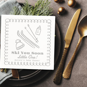 Gray Hand-Drawn Ski You Soon Baby Shower Napkin