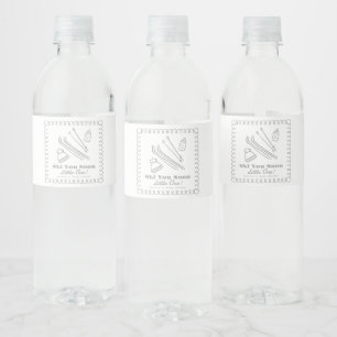 Gray Hand-Drawn Ski You Soon Baby Shower Water Bottle Label