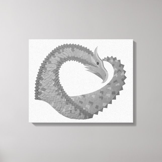 Gray heart dragon on white canvas print (Front)