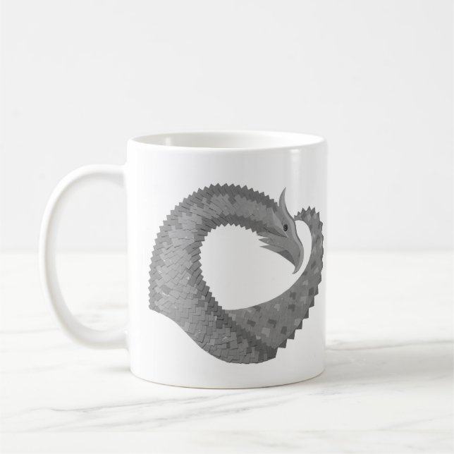 Gray heart dragon on white coffee mug (Left)