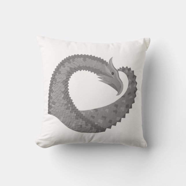 Gray heart dragon on white cushion (Front)
