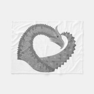 Gray heart dragon on white fleece blanket