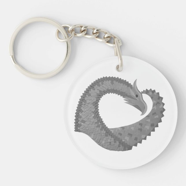 Gray heart dragon on white key ring (Front)