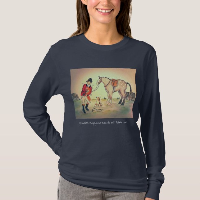 Gray horse fox hunting long sleeve T-Shirt (Front)