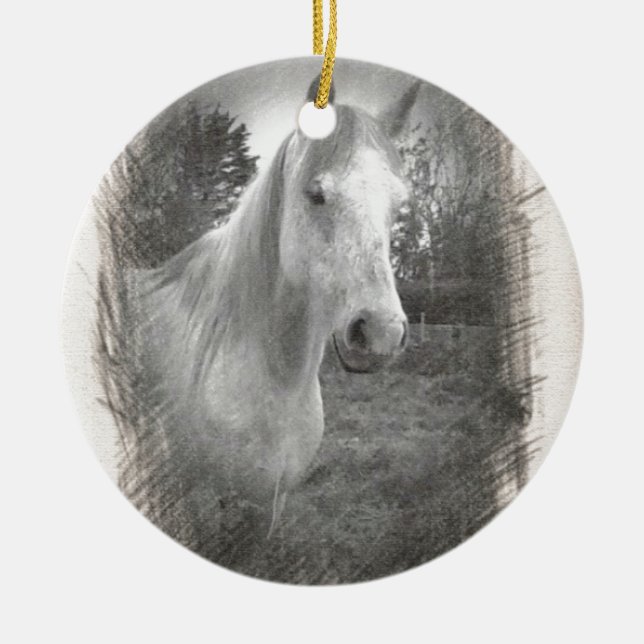 Gray Horse picture Ceramic Tree Decoration (Front)