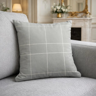 Gray Ivory Neutrals Checked Modern Cushion