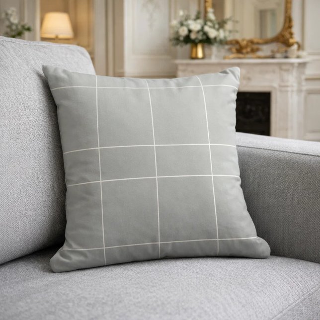 Gray Ivory Neutrals Checked Modern Cushion (Creator Uploaded)