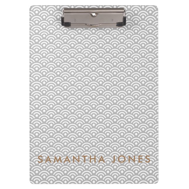 Gray Japanese Pattern Personalized Office Gift Clipboard (Front)