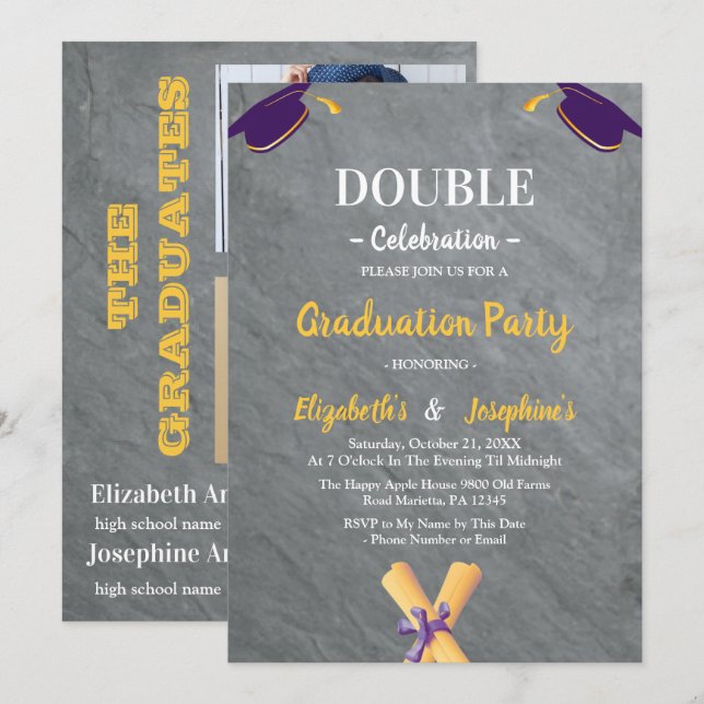 Gray joint Celebration Graduation Party 2 photos Invitation (Front/Back)