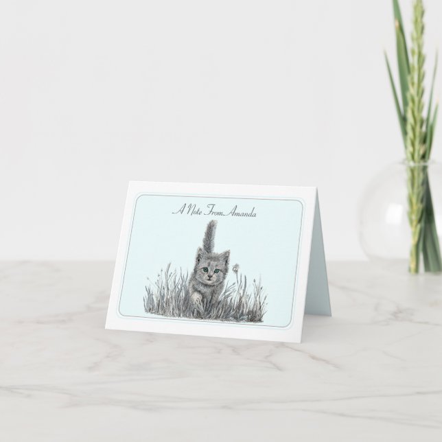 Gray Kitten Personalized Folded Note Card (Front)
