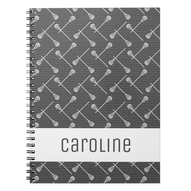 Gray Lacrosse White Sticks Patterned Notebook (Front)