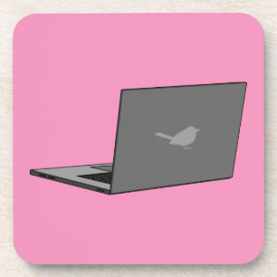 Gray Laptop with Bird Logo Cartoon Coaster