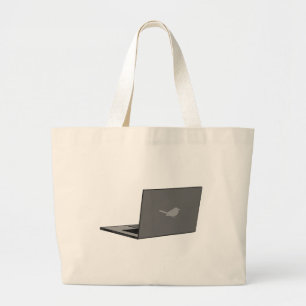 Gray Laptop with Bird Logo Cartoon Large Tote Bag