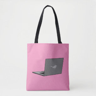 Gray Laptop with Bird Logo Cartoon Tote Bag