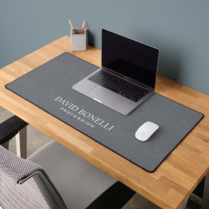 Gray Leather Masculine Personalized Elegant NAME Desk Mat
