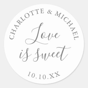 Gray Love Is Sweet Wedding Favor  Classic Round Sticker