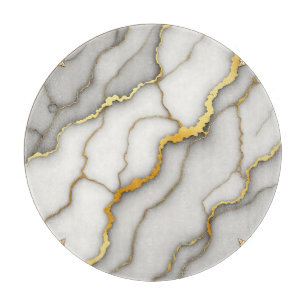 Gray Marble Gold Ornate Frame Pattern Cutting Board