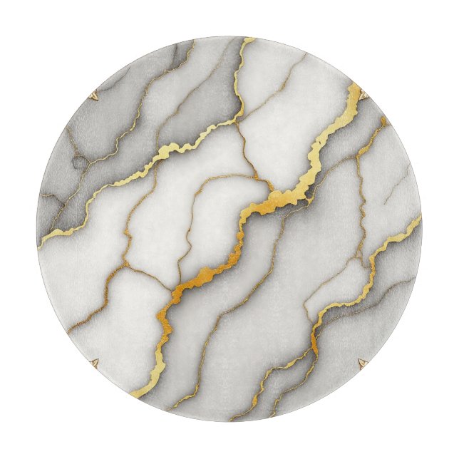 Gray Marble Gold Ornate Frame Pattern Cutting Board (Front)
