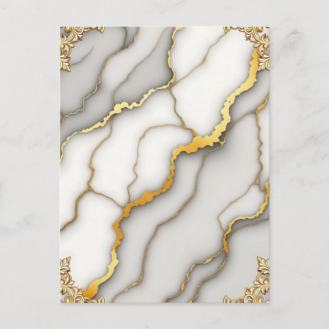 Gray Marble Gold Ornate Frame Pattern Postcard (Front)