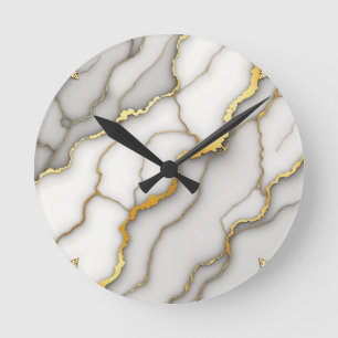 Gray Marble Gold Ornate Frame Pattern Round Clock