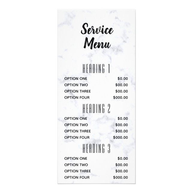 gray marble granite rose gold salon service menu (Front)