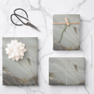 Gray Marble with Gold Vein Wrapping Paper Sheet