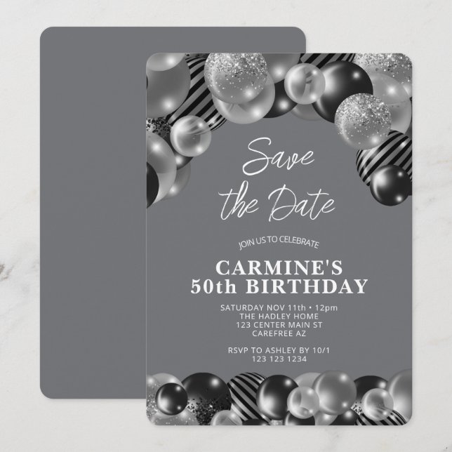 Gray Men's 50th Birthday Invitation (Front/Back)