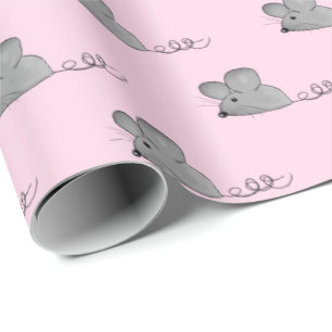 gray mice on pink wrapping paper