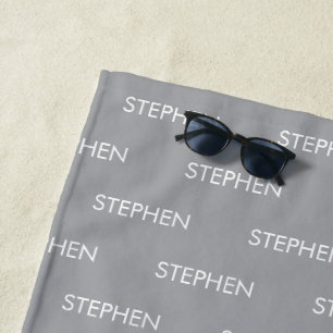Gray minimalist custom name beach towel