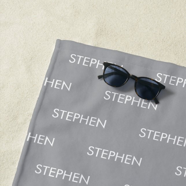 Gray minimalist custom name  beach towel (In Situ)