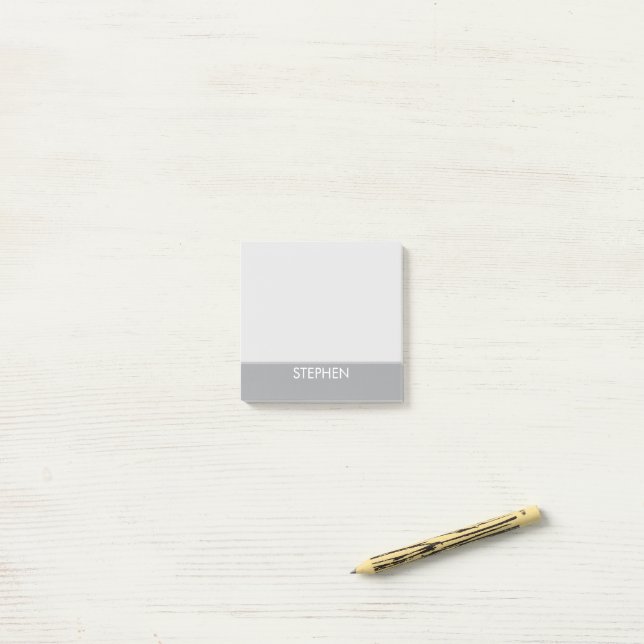 Gray minimalist custom name  post-it notes (On Desk)