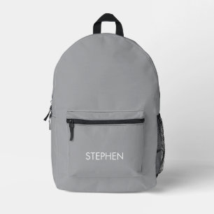 Gray minimalist custom name printed backpack