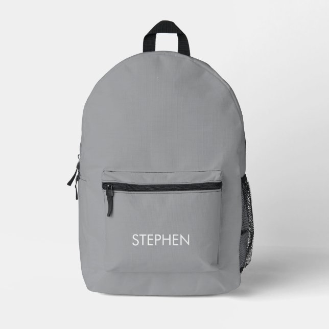 Gray minimalist custom name  printed backpack (Front)