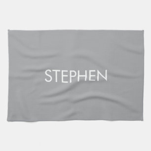 Gray minimalist custom name  tea towel