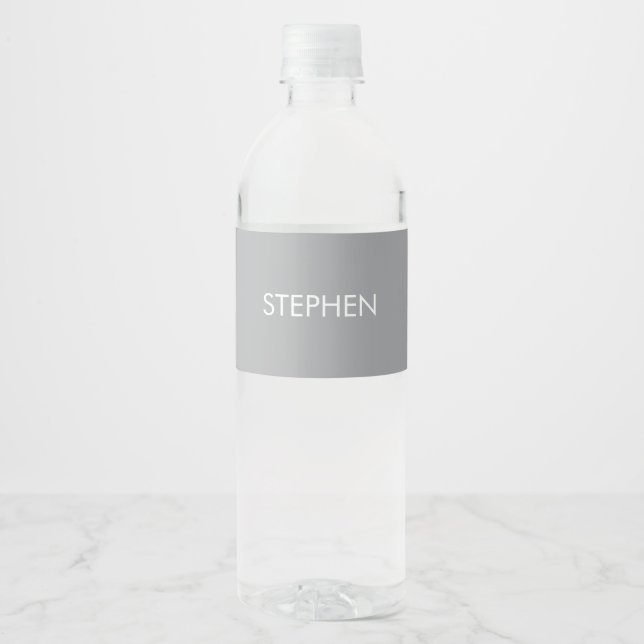 Gray minimalist custom name  water bottle label (Front)
