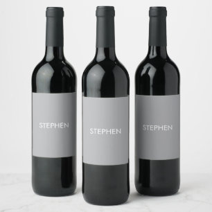 Gray minimalist custom name  wine label