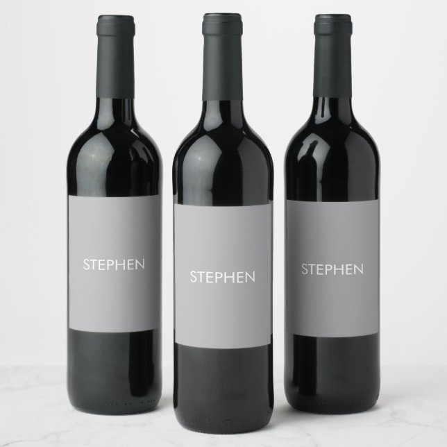 Gray minimalist custom name  wine label (Bottles)