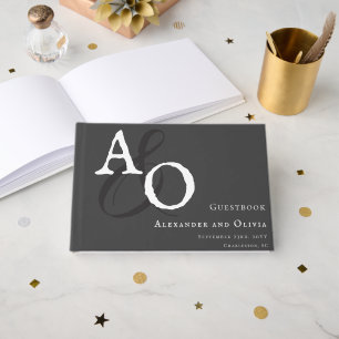 Gray Minimalist Monogram Wedding Guest Book