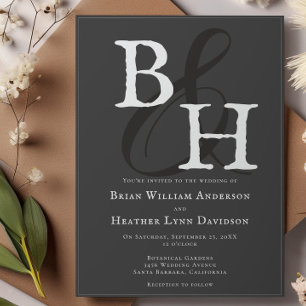 Gray Minimalist Monogram Wedding Invitation