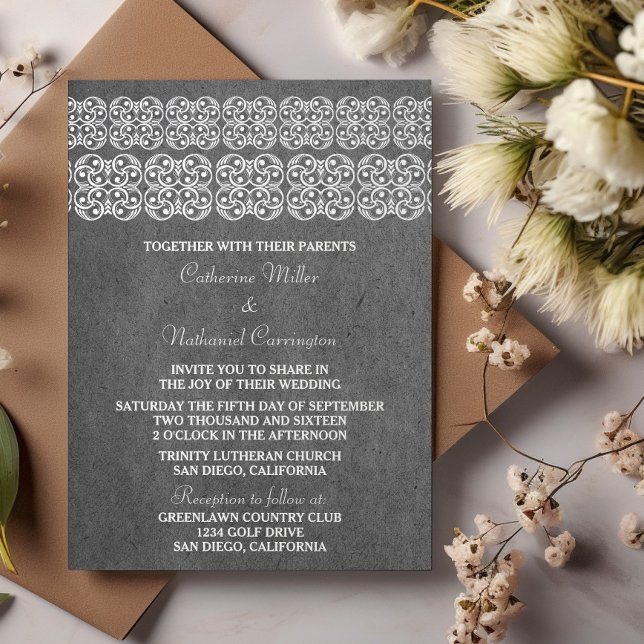 Gray Modern Bohemian Wedding Invite (Gray Modern Bohemian Wedding Invite)
