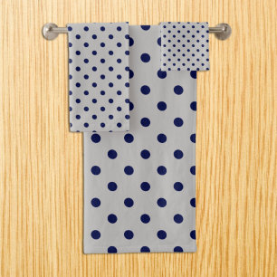Gray Navy Polka Dot Bath Towel Set