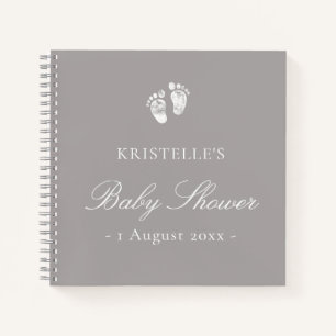 Gray Neutral Baby Footprint Baby Shower Guest Book