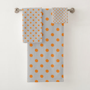Gray Orange Polka Dot Bath Towel Set