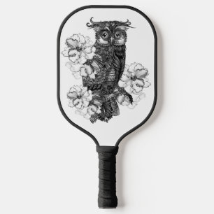Gray Owl White Orchids Pickleball Paddle