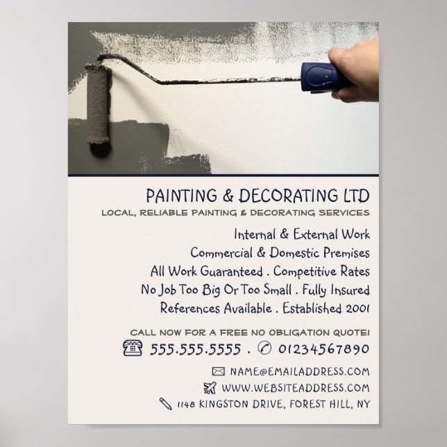 Gray Paint Roller, Painter & Decorator Advertising Poster (Front)