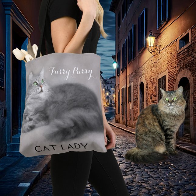 Gray Painted Crazy Cat Lady Tote Bag (Creator Uploaded)